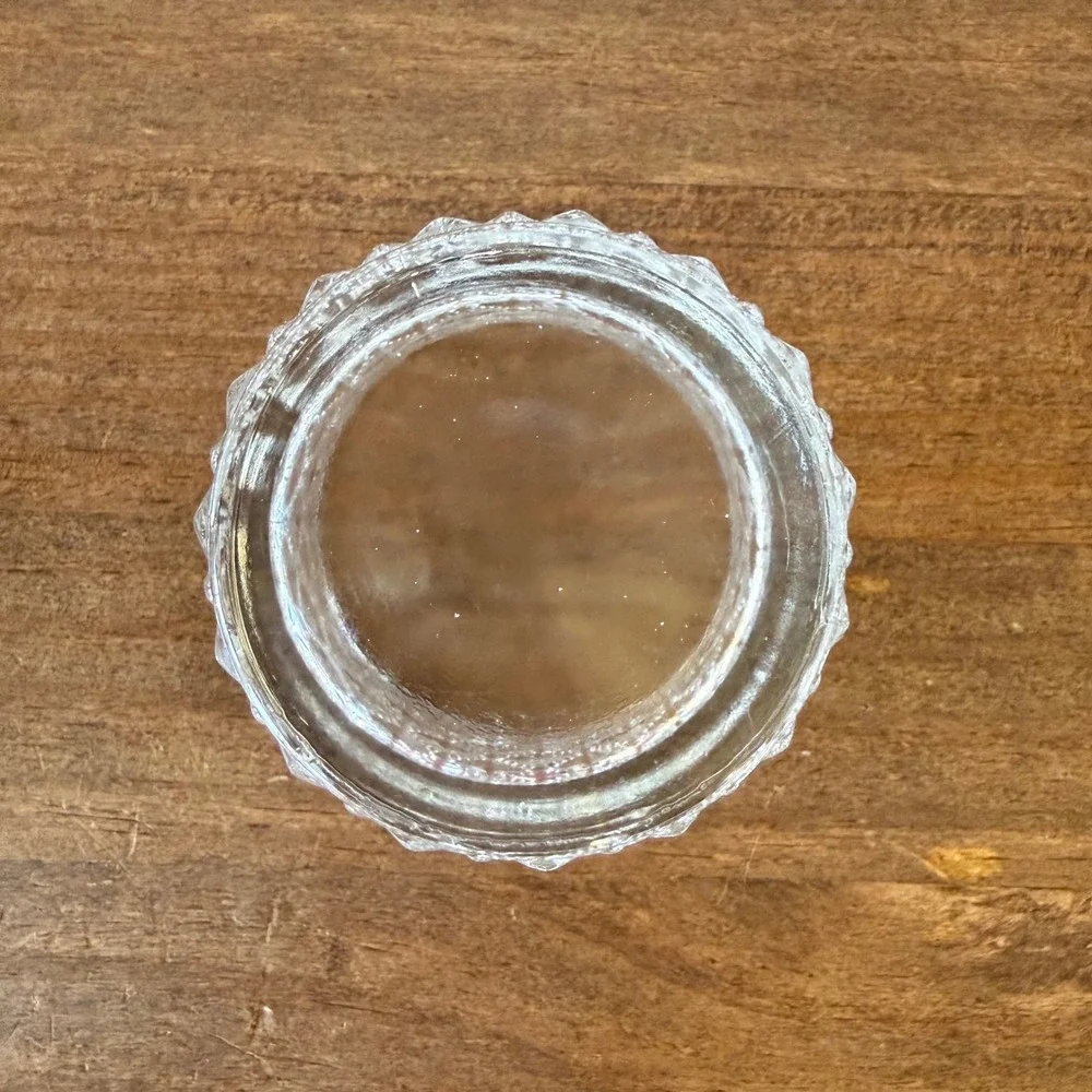 Clear Pressed Glass Diamond Point Beaded Votive Candle Holder 2in